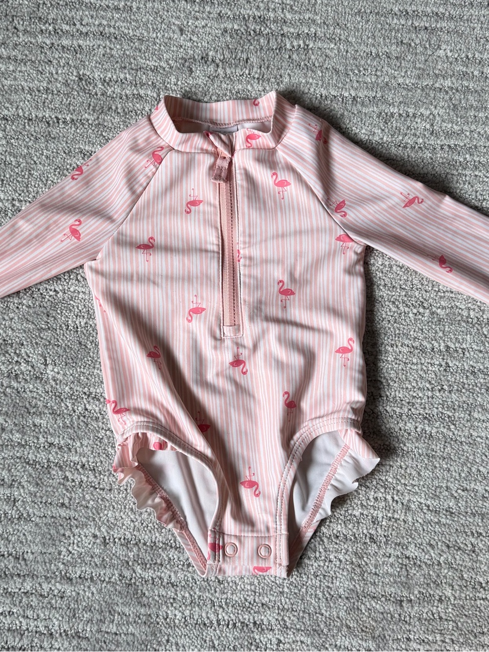 Carter's Pink Long-Sleeve Flamingo Rashguard One-Piece